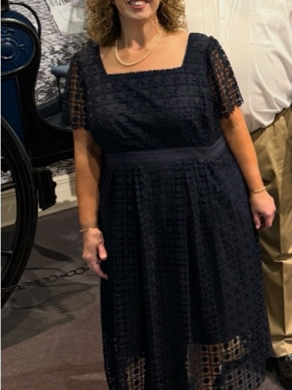 Talbots Navy Lace Midi Dress with Square Neck
